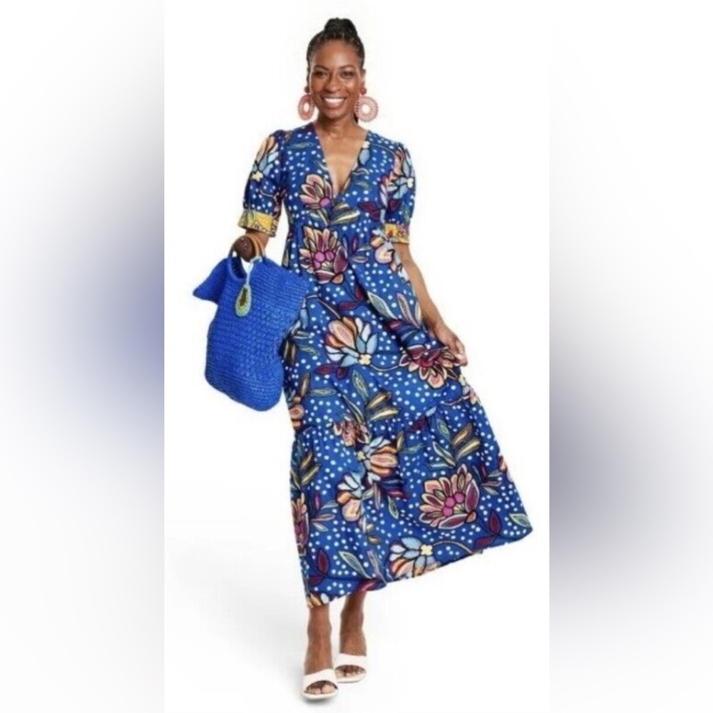 NWT Tabitha Brown for Target Mixed Floral/polka Dot Print Puff Sleeve Midi Dress